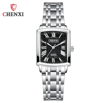 CHENXI 079A Square Couple Quartz Watches – Stainless Steel Strap, Business Casual Design with Calendar for Men & Women - SMARTMARTNZ