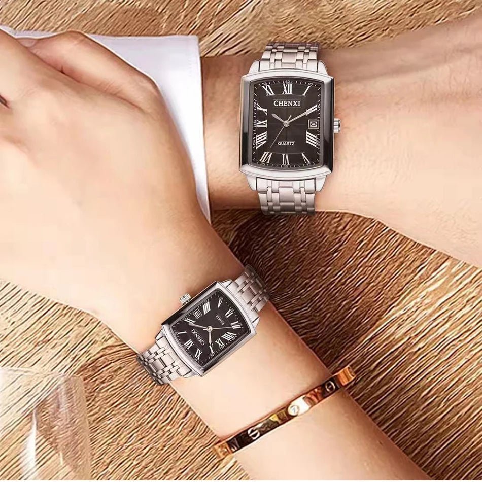 CHENXI 079A Square Couple Quartz Watches – Stainless Steel Strap, Business Casual Design with Calendar for Men & Women - SMARTMARTNZ