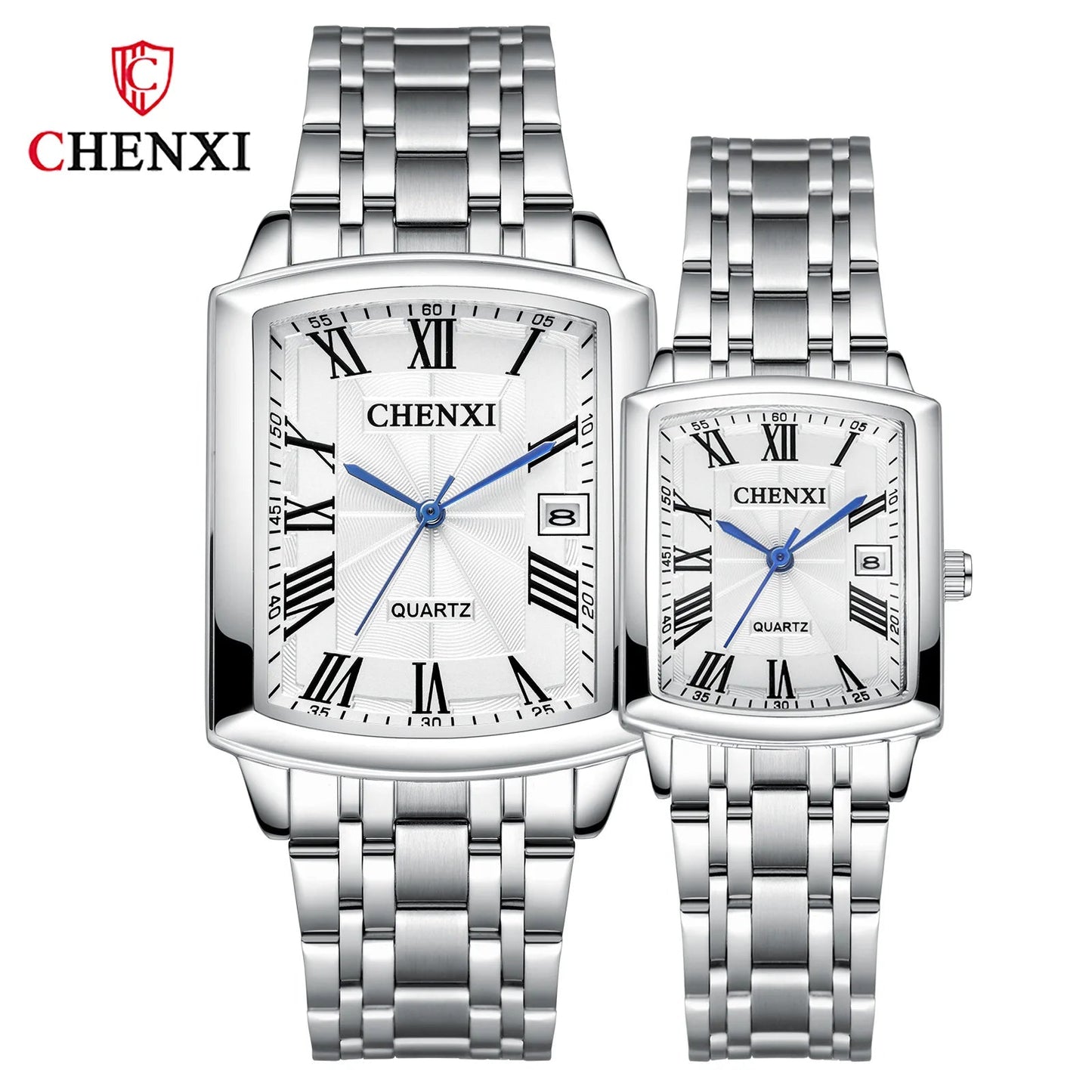 CHENXI 079A Square Couple Quartz Watches – Stainless Steel Strap, Business Casual Design with Calendar for Men & Women - SMARTMARTNZ