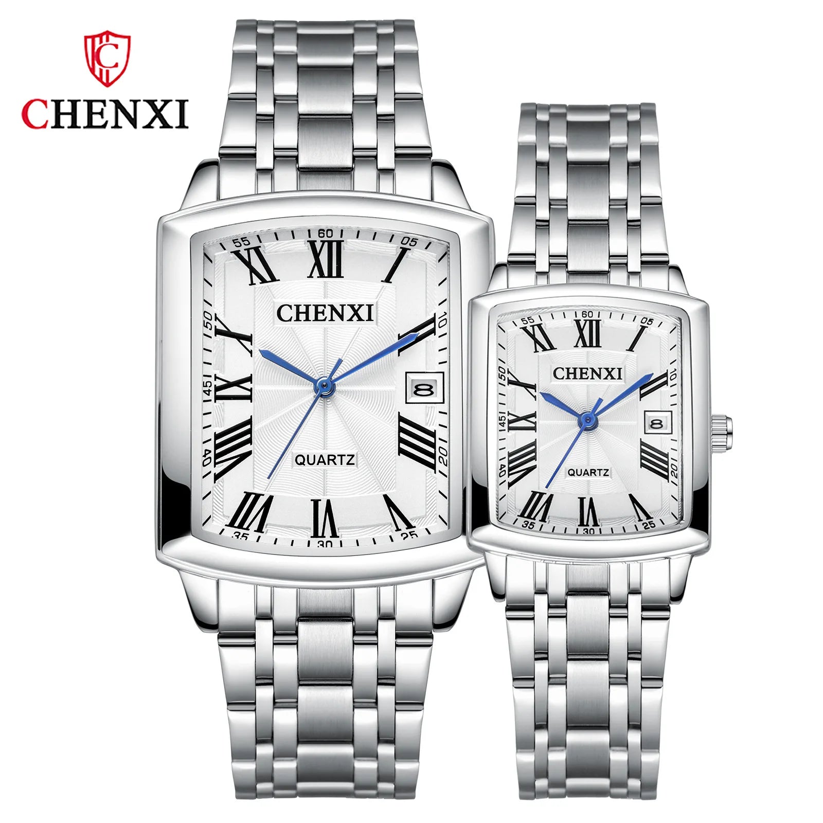 CHENXI 079A Square Couple Quartz Watches – Stainless Steel Strap, Business Casual Design with Calendar for Men & Women - SMARTMARTNZ