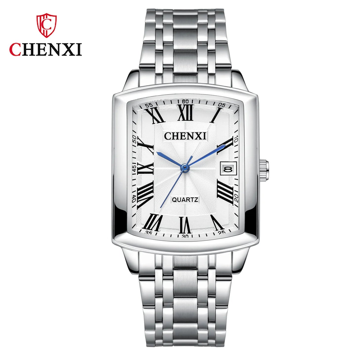 CHENXI 079A Square Couple Quartz Watches – Stainless Steel Strap, Business Casual Design with Calendar for Men & Women - SMARTMARTNZ