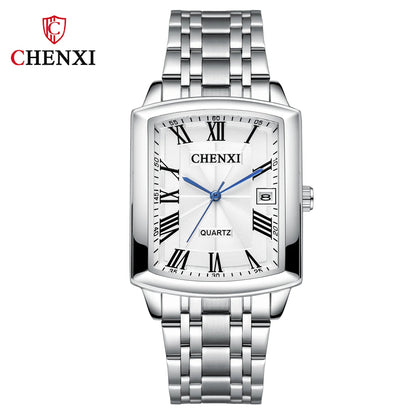 CHENXI 079A Square Couple Quartz Watches – Stainless Steel Strap, Business Casual Design with Calendar for Men & Women - SMARTMARTNZ
