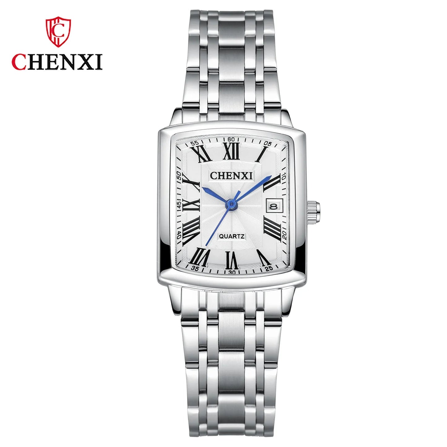 CHENXI 079A Square Couple Quartz Watches – Stainless Steel Strap, Business Casual Design with Calendar for Men & Women - SMARTMARTNZ