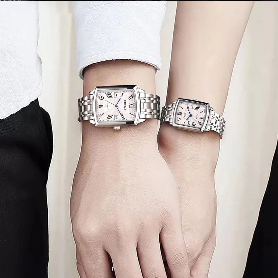 CHENXI 079A Square Couple Quartz Watches – Stainless Steel Strap, Business Casual Design with Calendar for Men & Women - SMARTMARTNZ