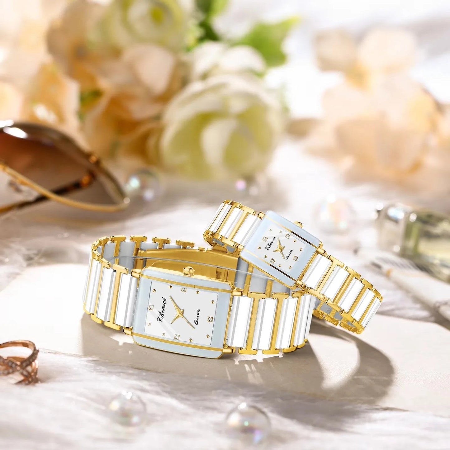 CHENXI 104A Waterproof Couple Watch – Luxury Quartz Wristwatch Set for Men & Women (Gold/Black/White) - SMARTMARTNZ