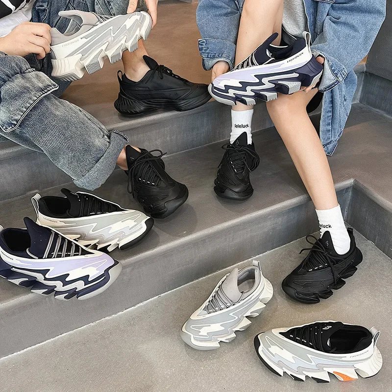 Chunky Designer Sneakers – Plus Size 45 Unisex Platform Sport Shoes | Leather & Mesh Height - Increasing Fashion Trainers - SMARTMARTNZ