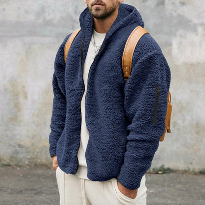 Cozy Men’s Plush Hooded Jacket – Double - Sided Fleece for Autumn/Winter - SMARTMARTNZ