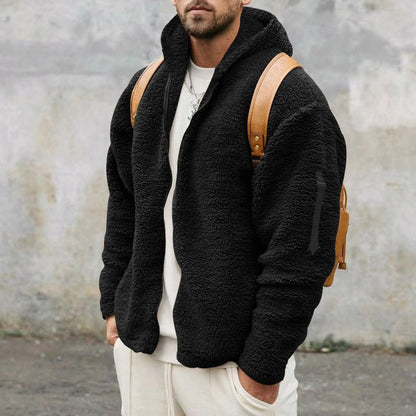 Cozy Men’s Plush Hooded Jacket – Double - Sided Fleece for Autumn/Winter - SMARTMARTNZ