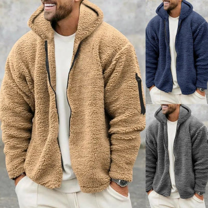 Cozy Men’s Plush Hooded Jacket – Double - Sided Fleece for Autumn/Winter - SMARTMARTNZ