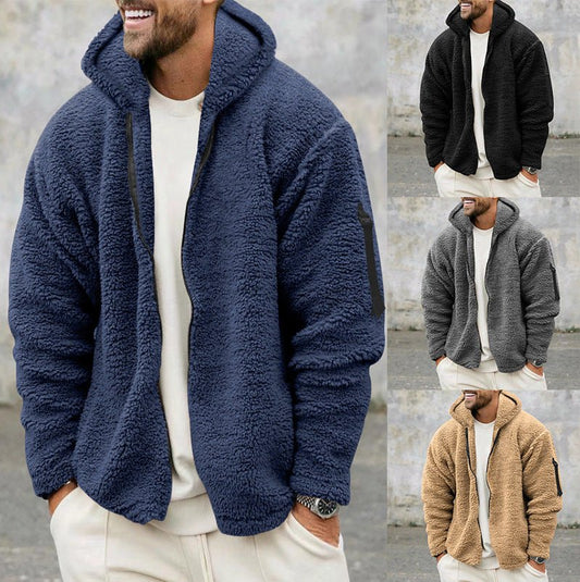 Cozy Men’s Plush Hooded Jacket – Double - Sided Fleece for Autumn/Winter - SMARTMARTNZ