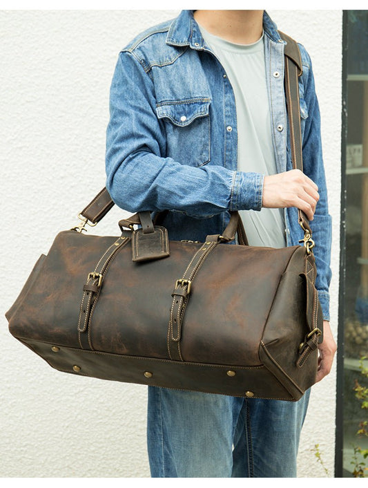 Crazy Horse Leather Travel Bag Large Capacity Storage - SMARTMARTNZ