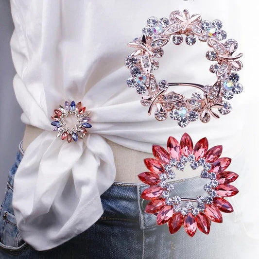 Crystal Scarf Buckle Brooch – Knotted Button Pin, Shawl Ring Clip, Silk Scarf Fastener Accessory - SMARTMARTNZ