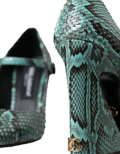 Dolce & Gabbana Aqua Python Leather Mary Jane Pumps Shoes - SMARTMARTNZ