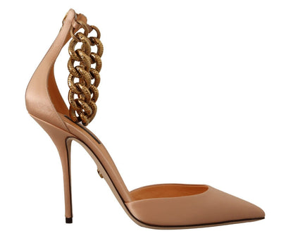 Dolce & Gabbana Beige Ankle Chain Strap High Heels Pumps Shoes - SMARTMARTNZ