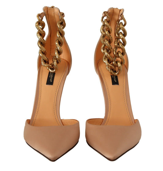 Dolce & Gabbana Beige Ankle Chain Strap High Heels Pumps Shoes - SMARTMARTNZ