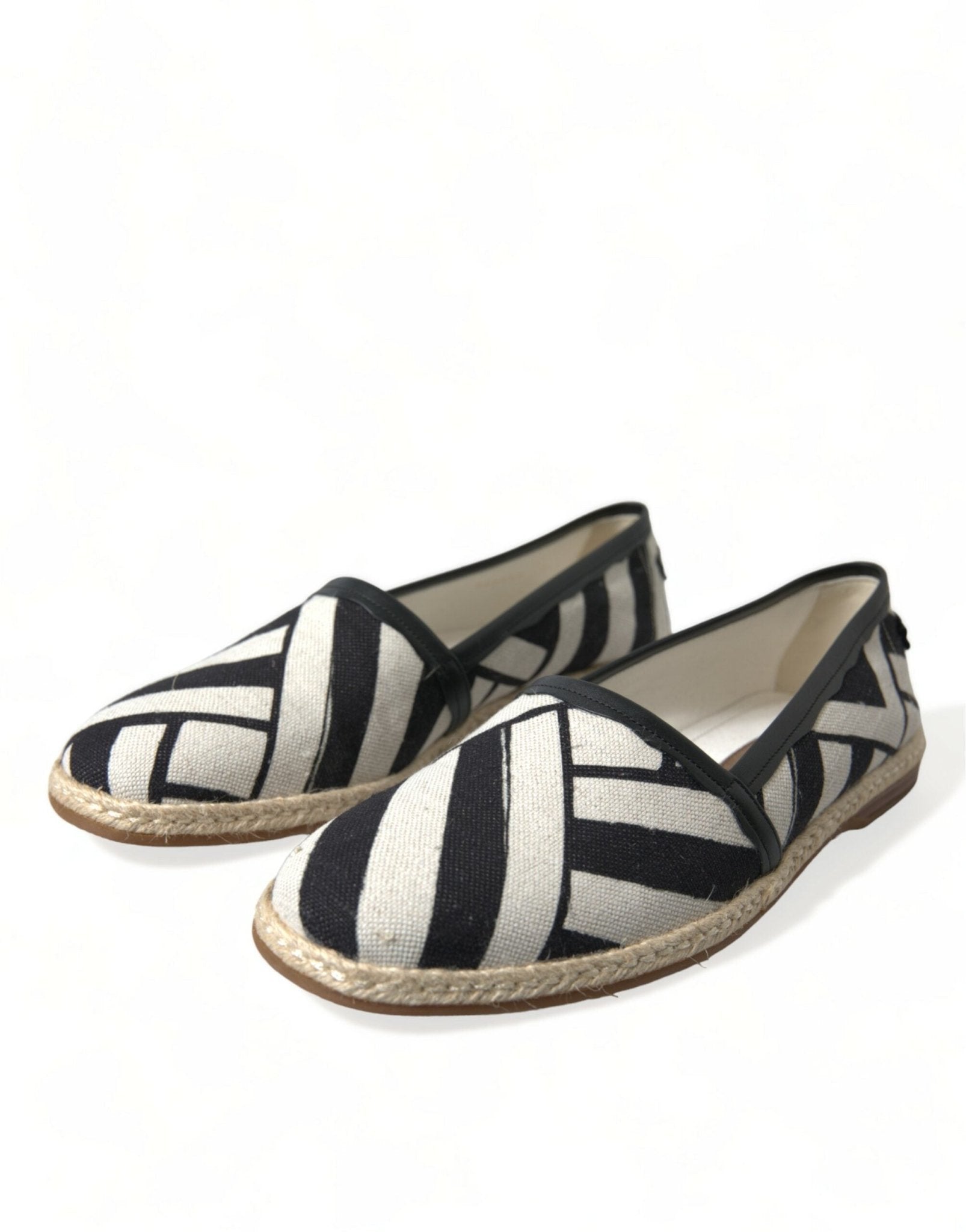 Dolce & Gabbana Beige Black Striped Canvas Espadrilles MONDELLO Shoes - SMARTMARTNZ
