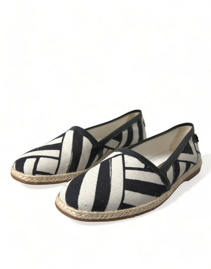 Dolce & Gabbana Beige Black Striped Canvas Espadrilles MONDELLO Shoes - SMARTMARTNZ