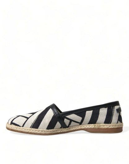 Dolce & Gabbana Beige Black Striped Canvas Espadrilles MONDELLO Shoes - SMARTMARTNZ