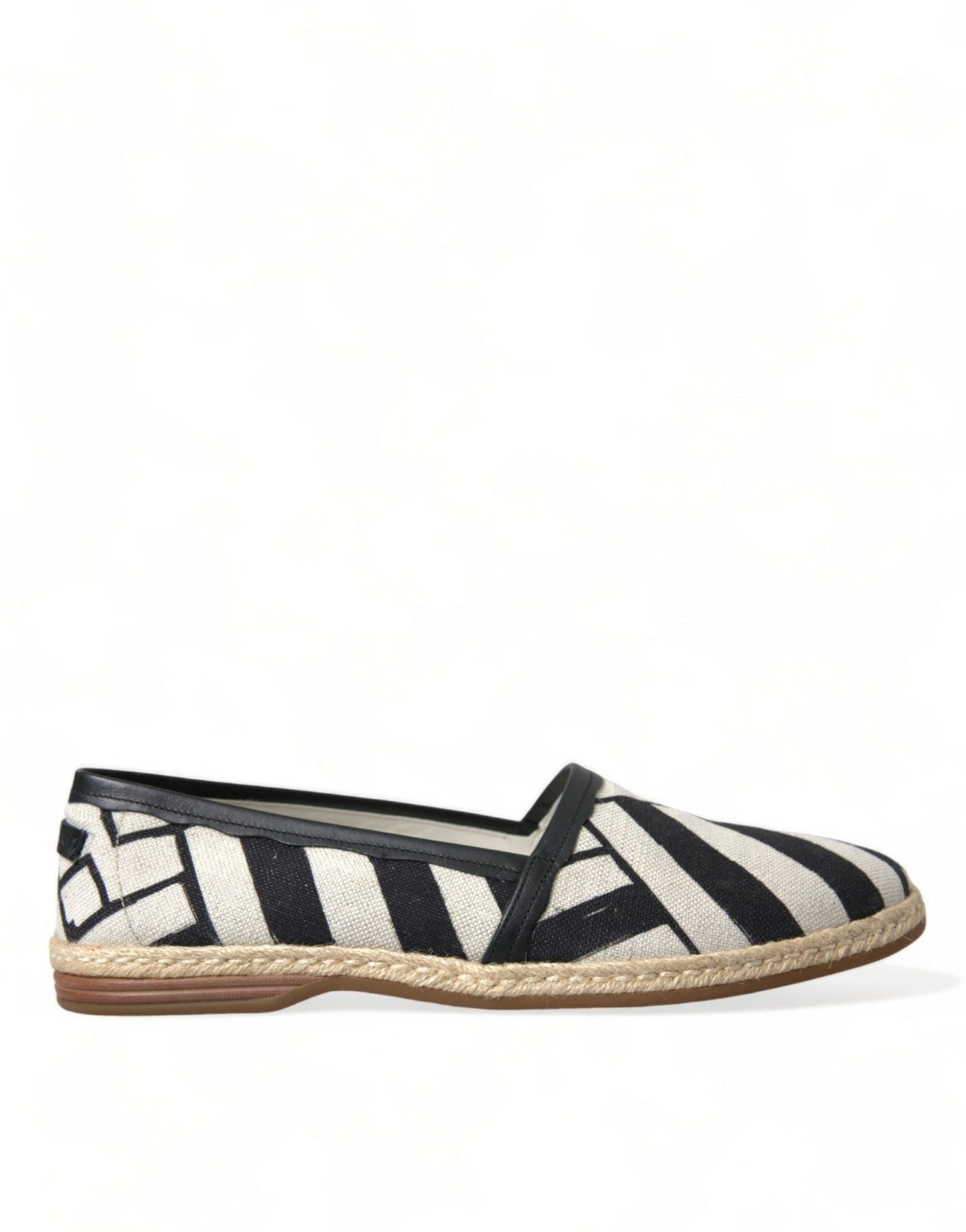 Dolce & Gabbana Beige Black Striped Canvas Espadrilles MONDELLO Shoes - SMARTMARTNZ