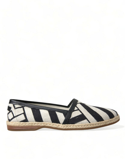 Dolce & Gabbana Beige Black Striped Canvas Espadrilles MONDELLO Shoes - SMARTMARTNZ