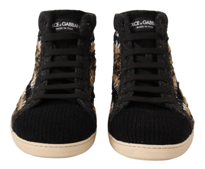 Dolce & Gabbana Beige Brown Wool Cotton High Top Sneakers - SMARTMARTNZ