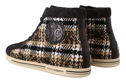 Dolce & Gabbana Beige Brown Wool Cotton High Top Sneakers - SMARTMARTNZ