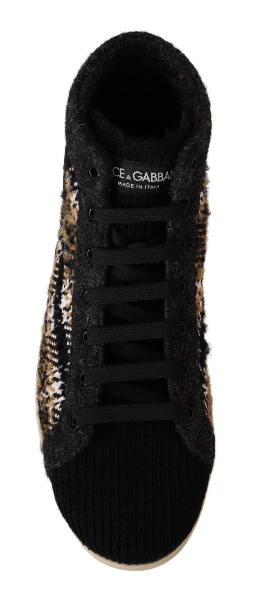 Dolce & Gabbana Beige Brown Wool Cotton High Top Sneakers - SMARTMARTNZ