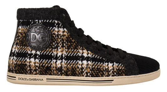 Dolce & Gabbana Beige Brown Wool Cotton High Top Sneakers - SMARTMARTNZ