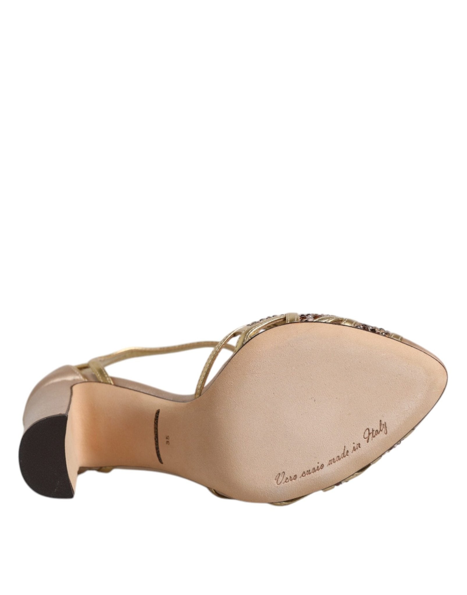 Dolce & Gabbana Beige Crystal Embellished Satin Leather Pumps Shoes - SMARTMARTNZ