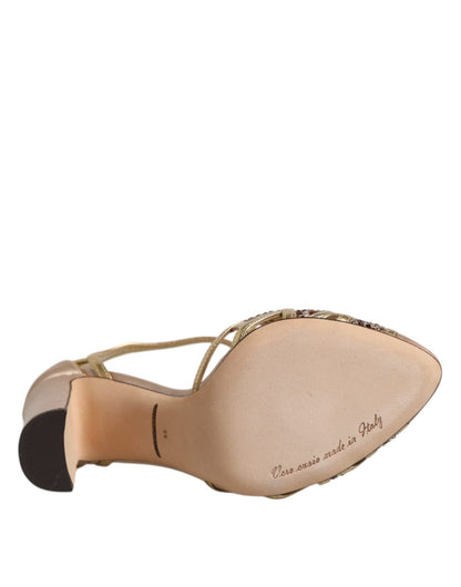 Dolce & Gabbana Beige Crystal Embellished Satin Leather Pumps Shoes - SMARTMARTNZ