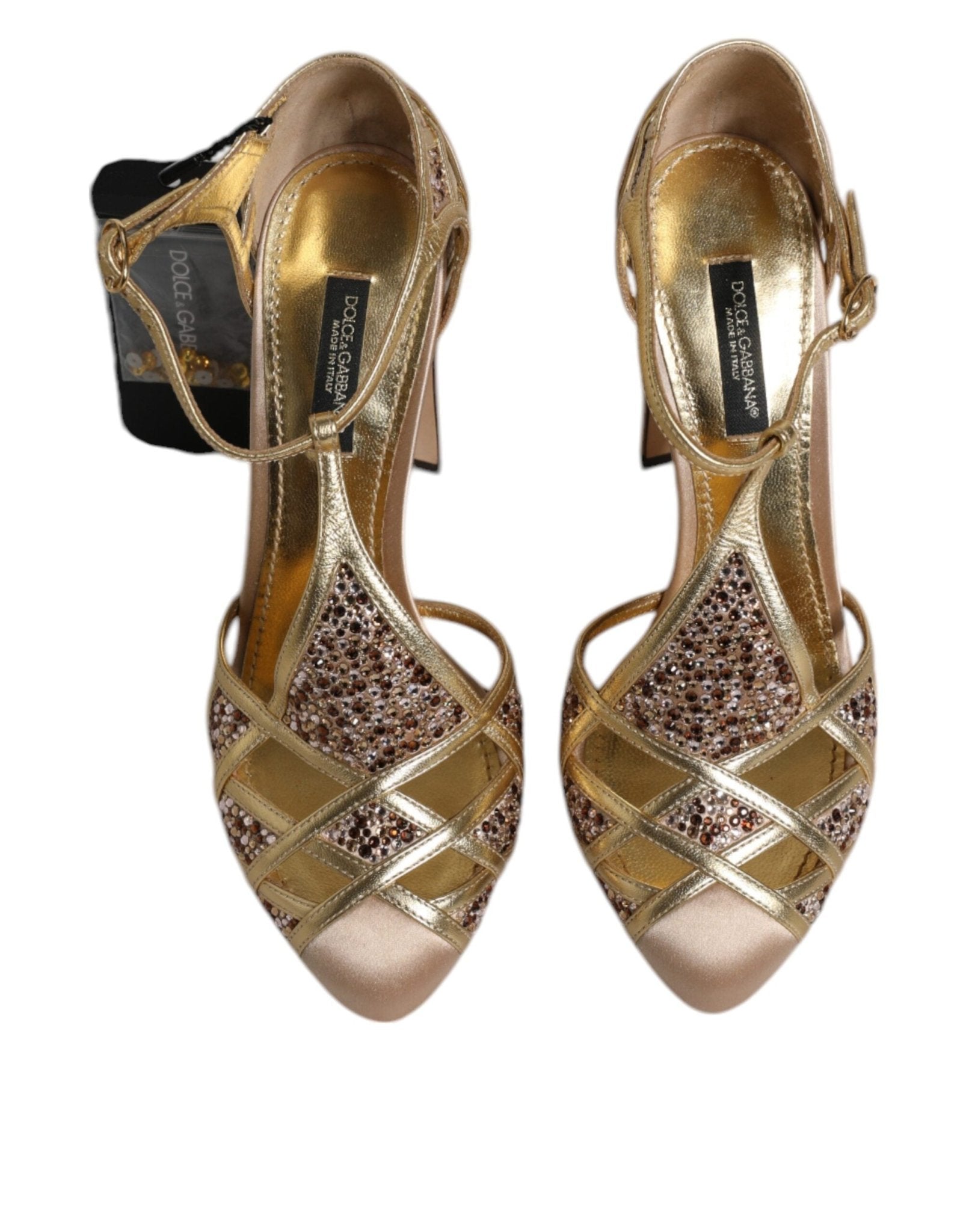 Dolce & Gabbana Beige Crystal Embellished Satin Leather Pumps Shoes - SMARTMARTNZ