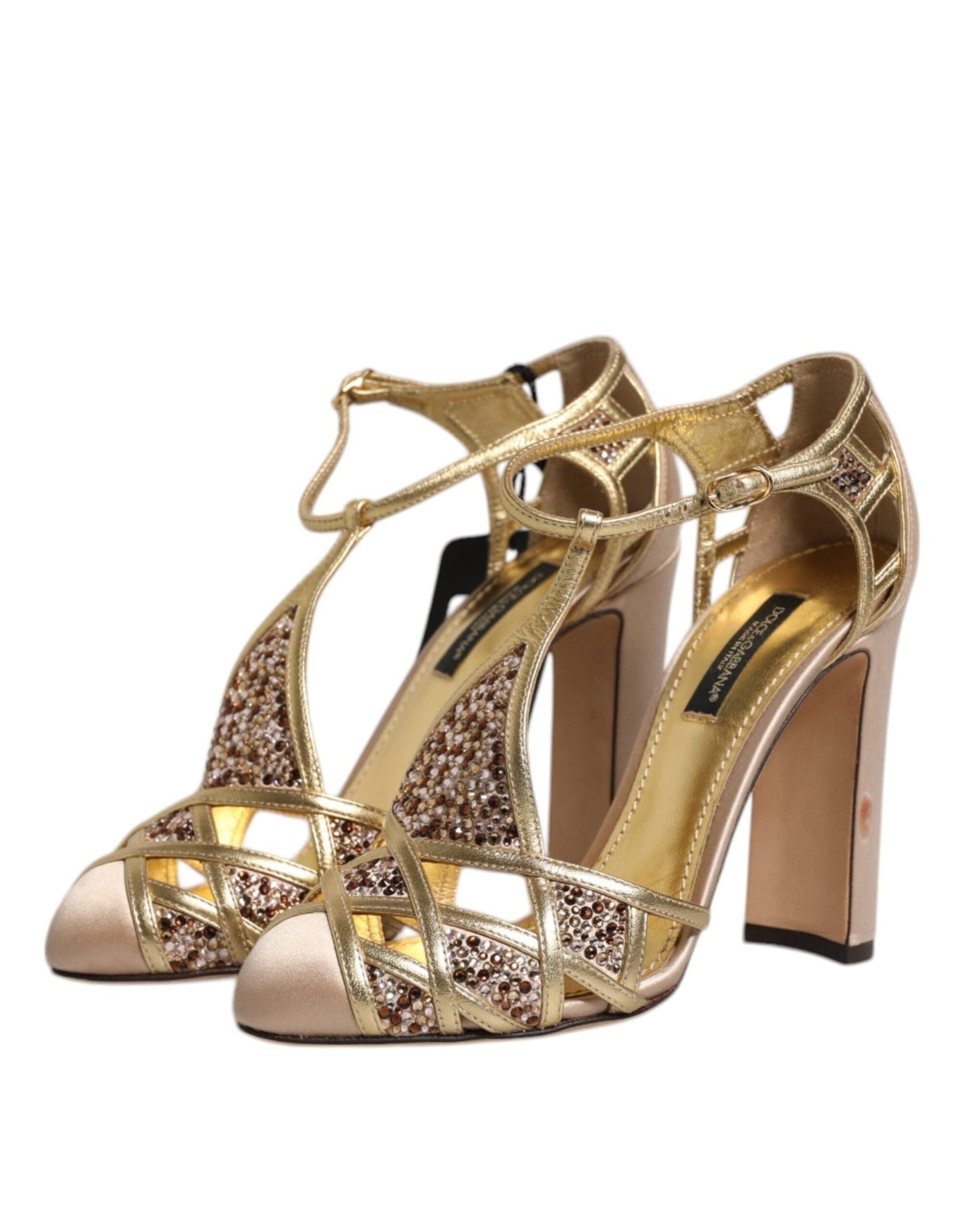 Dolce & Gabbana Beige Crystal Embellished Satin Leather Pumps Shoes - SMARTMARTNZ