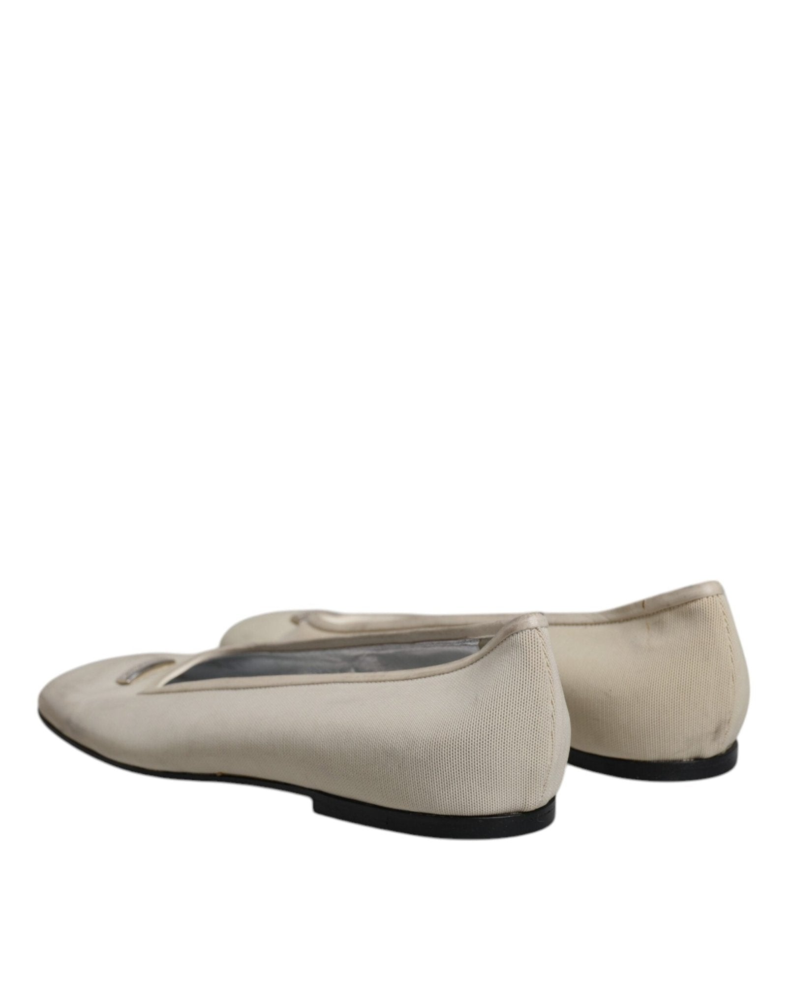 Dolce & Gabbana Beige Fabric Slip On Ballerina Flats Shoes - SMARTMARTNZ