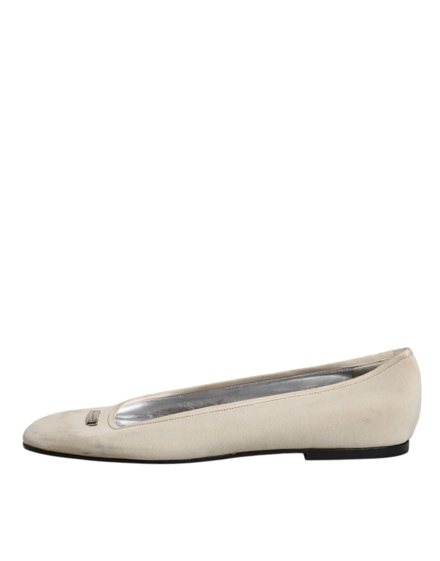 Dolce & Gabbana Beige Fabric Slip On Ballerina Flats Shoes - SMARTMARTNZ