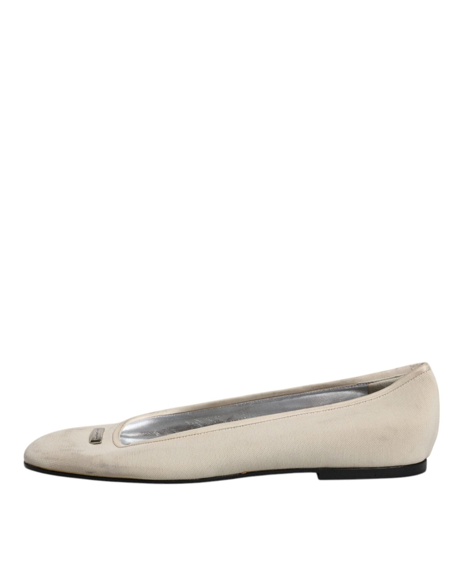 Dolce & Gabbana Beige Fabric Slip On Ballerina Flats Shoes - SMARTMARTNZ