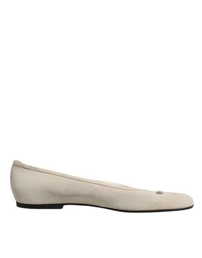 Dolce & Gabbana Beige Fabric Slip On Ballerina Flats Shoes - SMARTMARTNZ