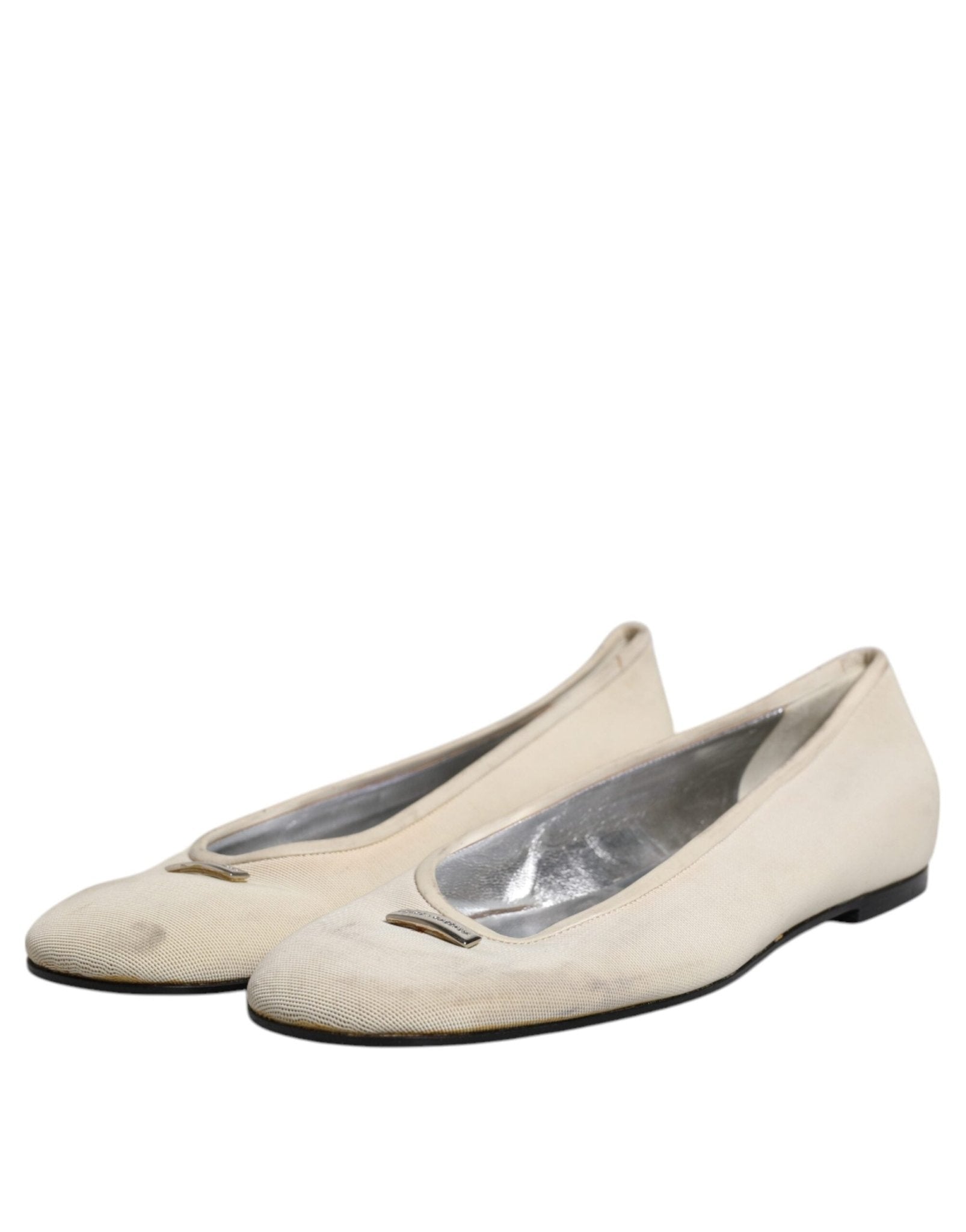 Dolce & Gabbana Beige Fabric Slip On Ballerina Flats Shoes - SMARTMARTNZ
