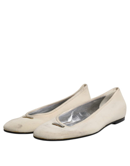 Dolce & Gabbana Beige Fabric Slip On Ballerina Flats Shoes - SMARTMARTNZ