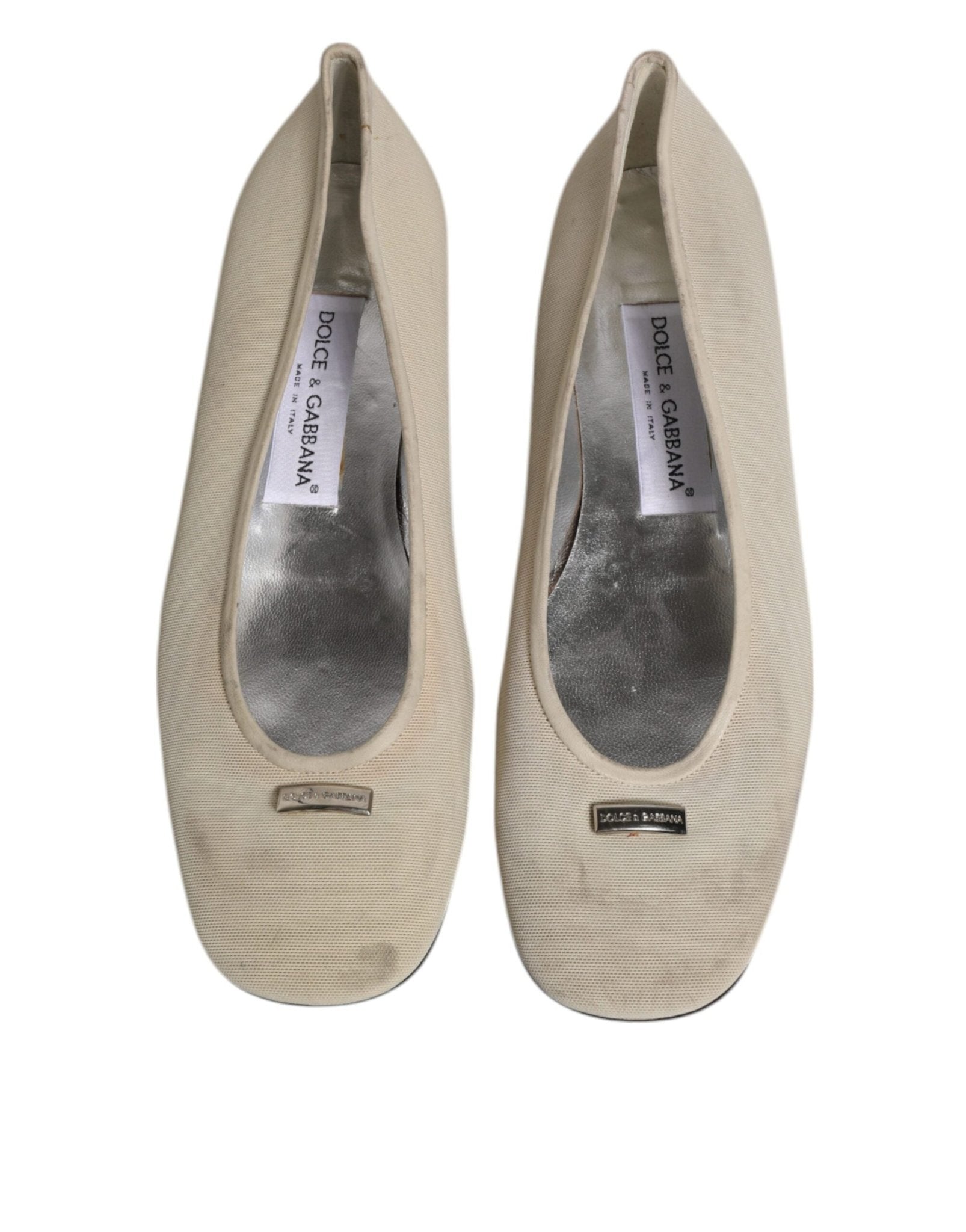Dolce & Gabbana Beige Fabric Slip On Ballerina Flats Shoes - SMARTMARTNZ