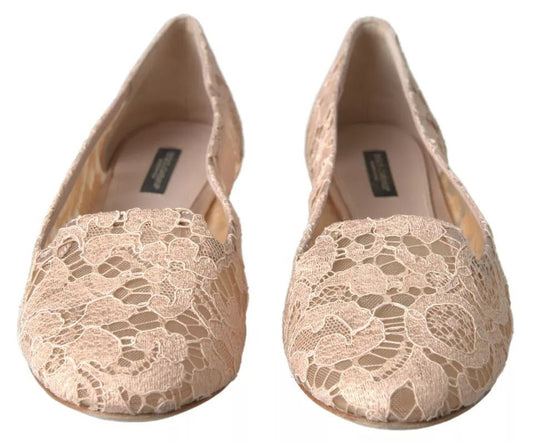 Dolce & Gabbana Beige Floral Lace Loafers Flats Shoes - SMARTMARTNZ