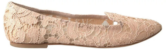 Dolce & Gabbana Beige Floral Lace Loafers Flats Shoes - SMARTMARTNZ