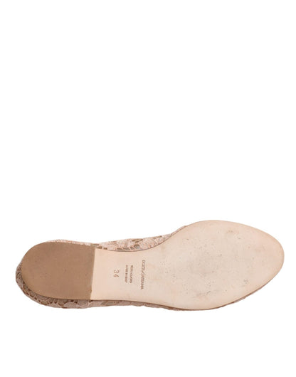 Dolce & Gabbana Beige Lace Crystal Ballet Flats Loafers Shoes - SMARTMARTNZ