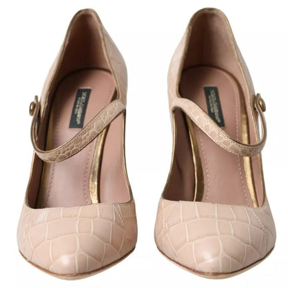 Dolce & Gabbana Beige Leather Mary Janes Embellished Shoes - SMARTMARTNZ
