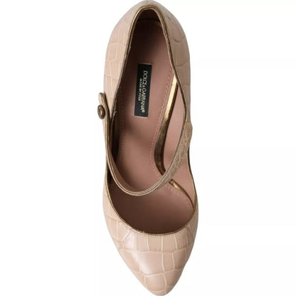 Dolce & Gabbana Beige Leather Mary Janes Embellished Shoes - SMARTMARTNZ