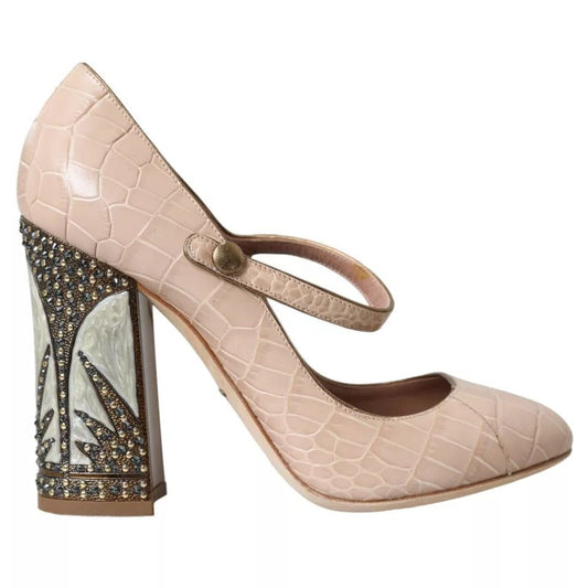 Dolce & Gabbana Beige Leather Mary Janes Embellished Shoes - SMARTMARTNZ