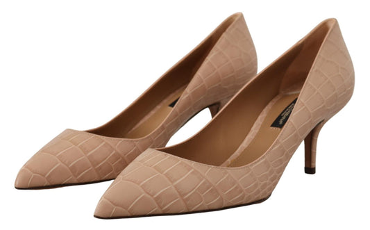 Dolce & Gabbana Beige Leather Pointed Heels Pumps Shoes - SMARTMARTNZ