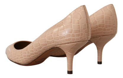 Dolce & Gabbana Beige Leather Pointed Heels Pumps Shoes - SMARTMARTNZ