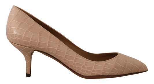 Dolce & Gabbana Beige Leather Pointed Heels Pumps Shoes - SMARTMARTNZ