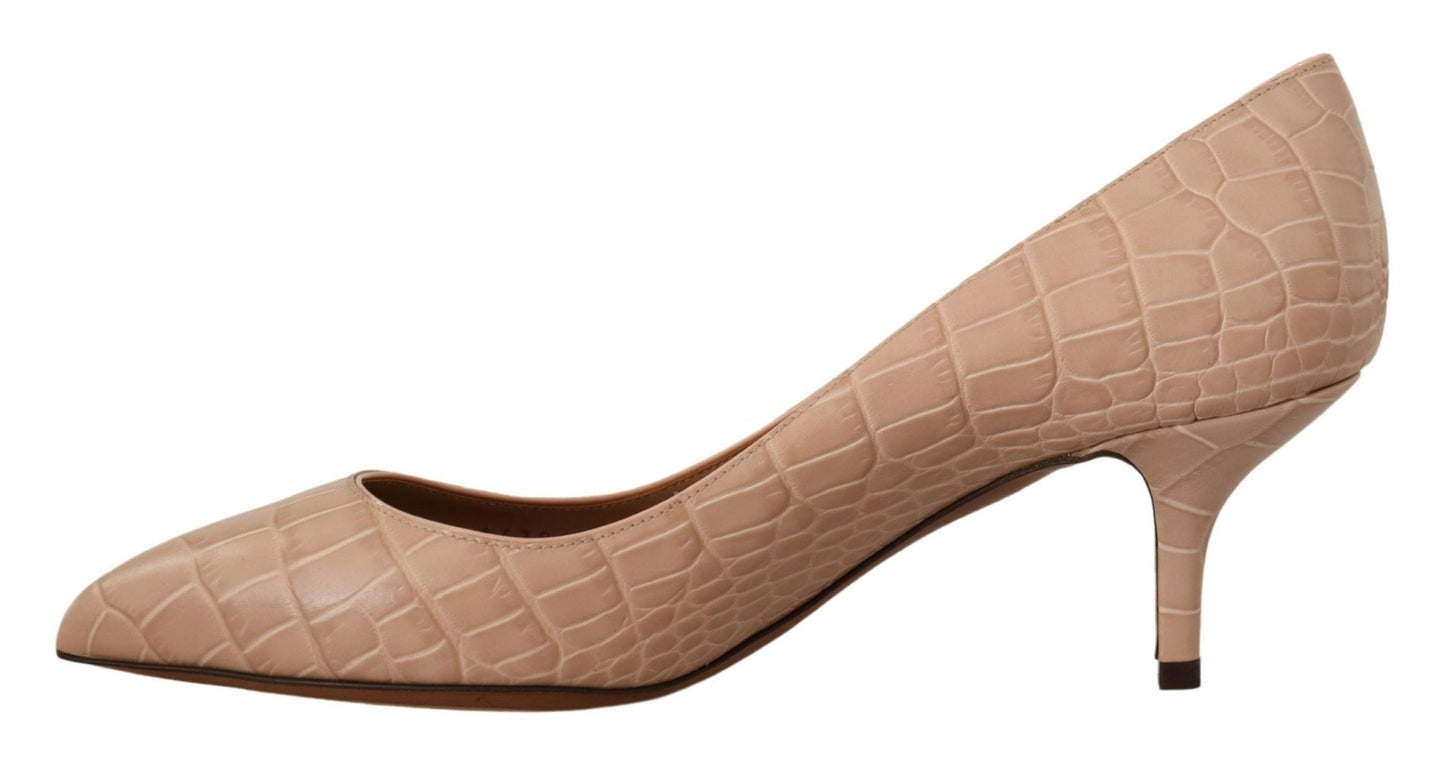 Dolce & Gabbana Beige Leather Pointed Heels Pumps Shoes - SMARTMARTNZ