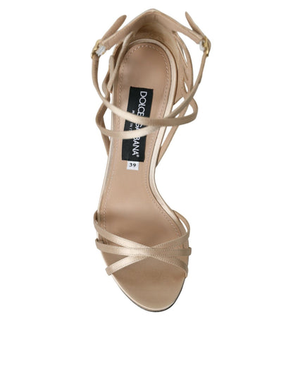 Dolce & Gabbana Beige Leather Strappy Heels Sandals Shoes - SMARTMARTNZ